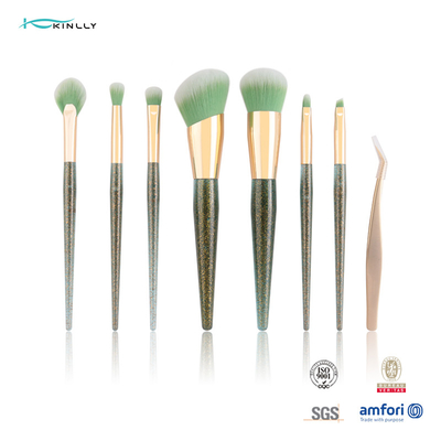 Ιδιωτική ετικετών 7pcs Makeup πλαστική λαβή χρώματος βουρτσών καθορισμένη πράσινη με τα τσιμπιδάκια ομορφιάς