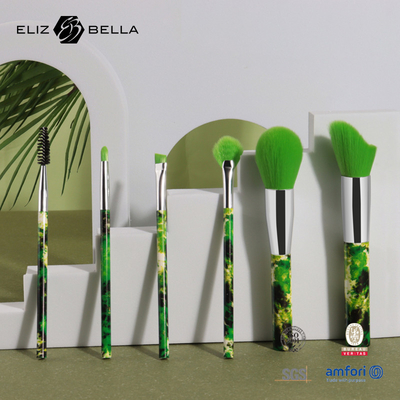 Full Rolling Printing 6 Piece Brush Brush Set Green Synthetic Hair Cosmetic Brush
