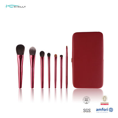 Κόκκινη ξύλινη καλλυντική Makeup βούρτσα λαβών 7PCS που τίθεται με την καλλυντική περίπτωση