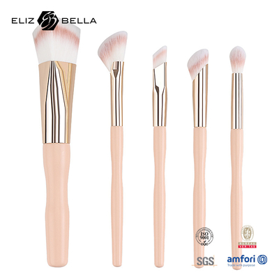 5pcs Factory Price Custom Logo 100% Συνθετικό Μαλλί Βιγκάνιο Πρόσωπο Μακιγιάζ Μάτι Σημείο Βούρτσας, ξύλινη λαβή Και Αλουμινίου Ferrule