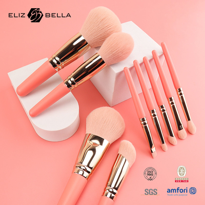 9PCS Καλές βούρτσες μακιγιάζ σετ με προσαρμοσμένη σύντομη ξύλινη λαβή 100% συνθετικά μαλλιά ιδιωτική ετικέτα OEM