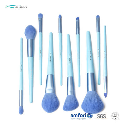 Μπλε Ferrule αργιλίου 10pcs σύνολο βουρτσών Makeup ταξιδιού