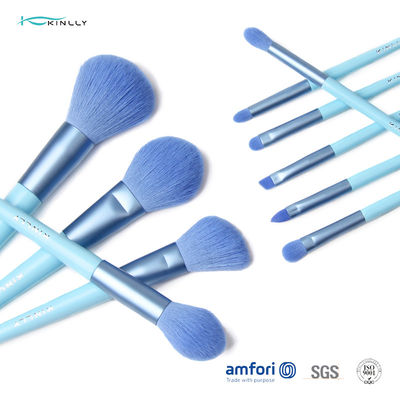 Μπλε Ferrule αργιλίου 10pcs σύνολο βουρτσών Makeup ταξιδιού