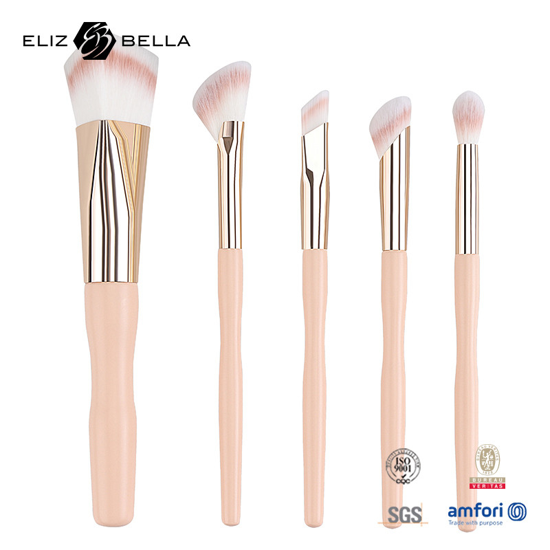 5pcs Factory Price Custom Logo 100% Συνθετικό Μαλλί Βιγκάνιο Πρόσωπο Μακιγιάζ Μάτι Σημείο Βούρτσας, ξύλινη λαβή Και Αλουμινίου Ferrule