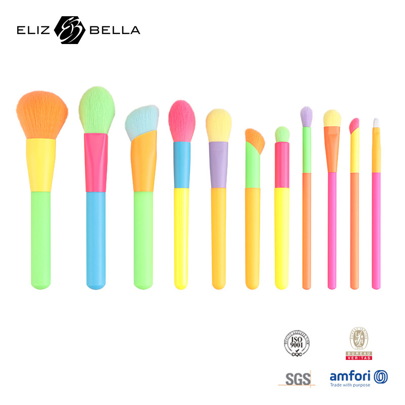 12PCS Βούρτσες μακιγιάζ με χρωματιστή ξύλινη λαβή και σιδηροτροχιά Προσαρμοσμένο λογότυπο Δέχεται
